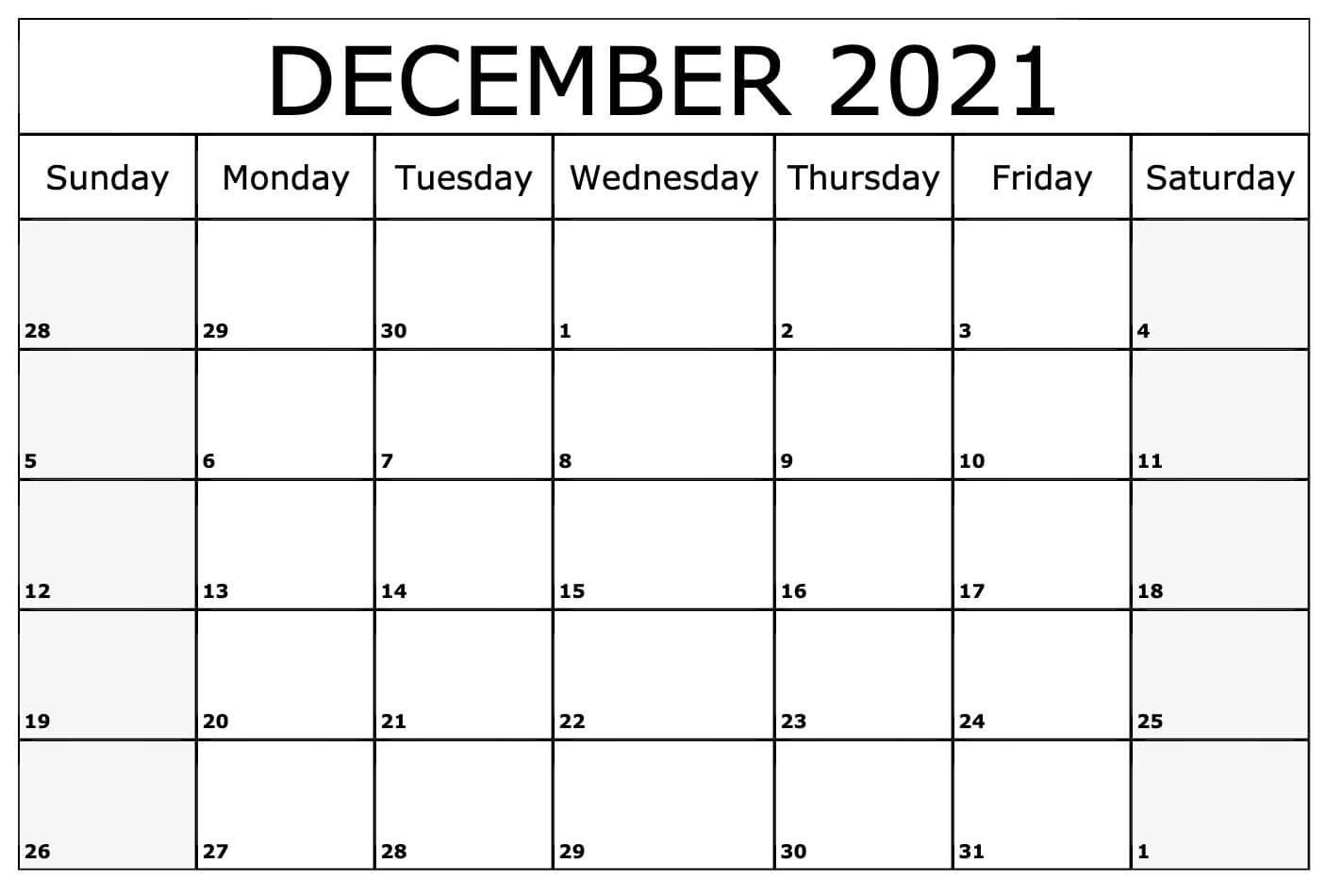 Blank December 2021 Calendar