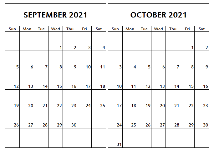 Blank September October 2021 Calendar
