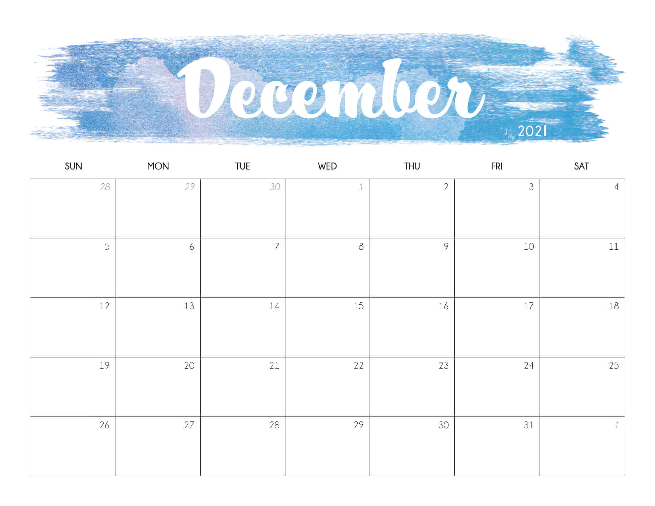 Cute December 2021 Calendar Blank