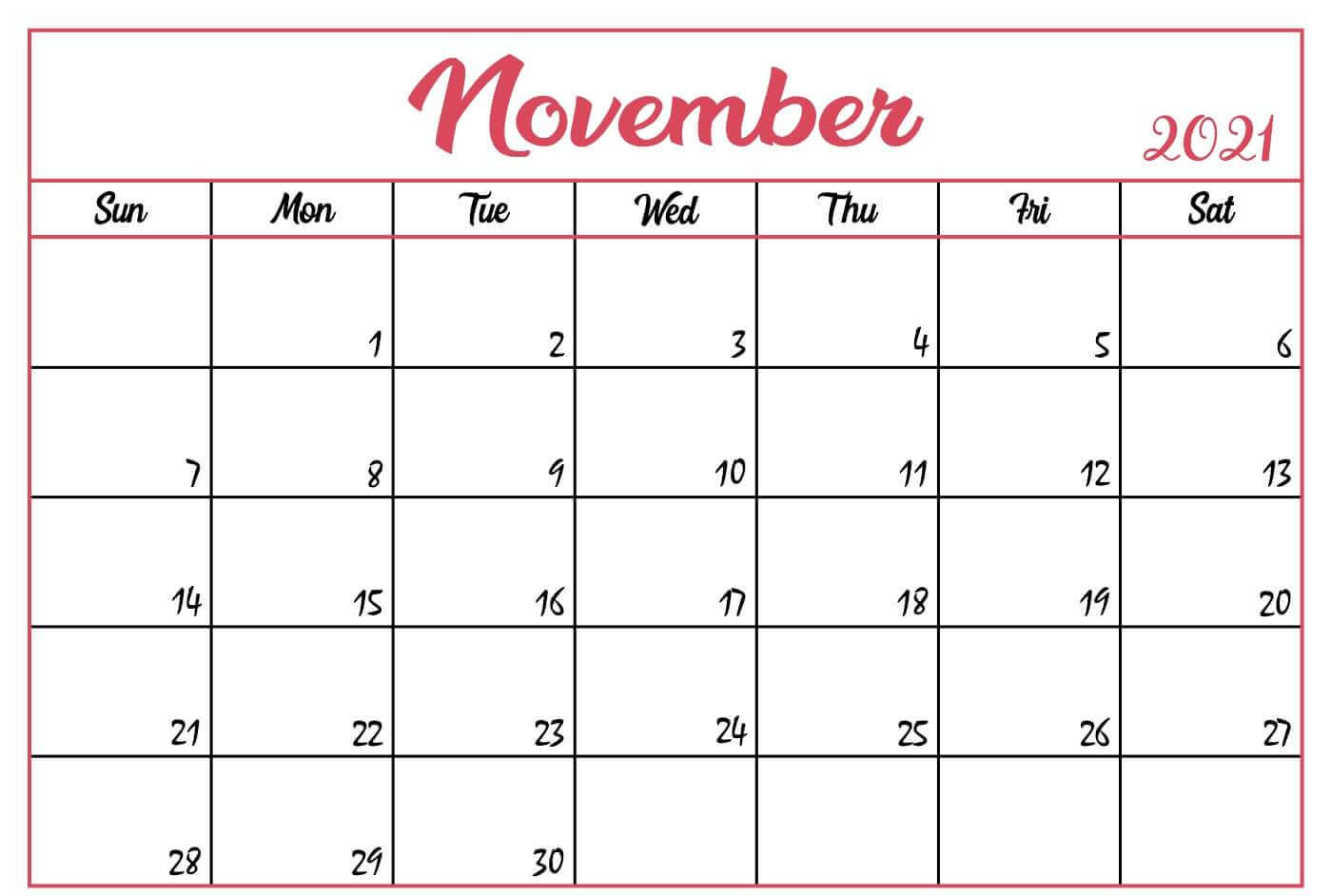Cute November 2021 Calendar Printable