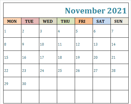 Cute November 2021 Calendar Template