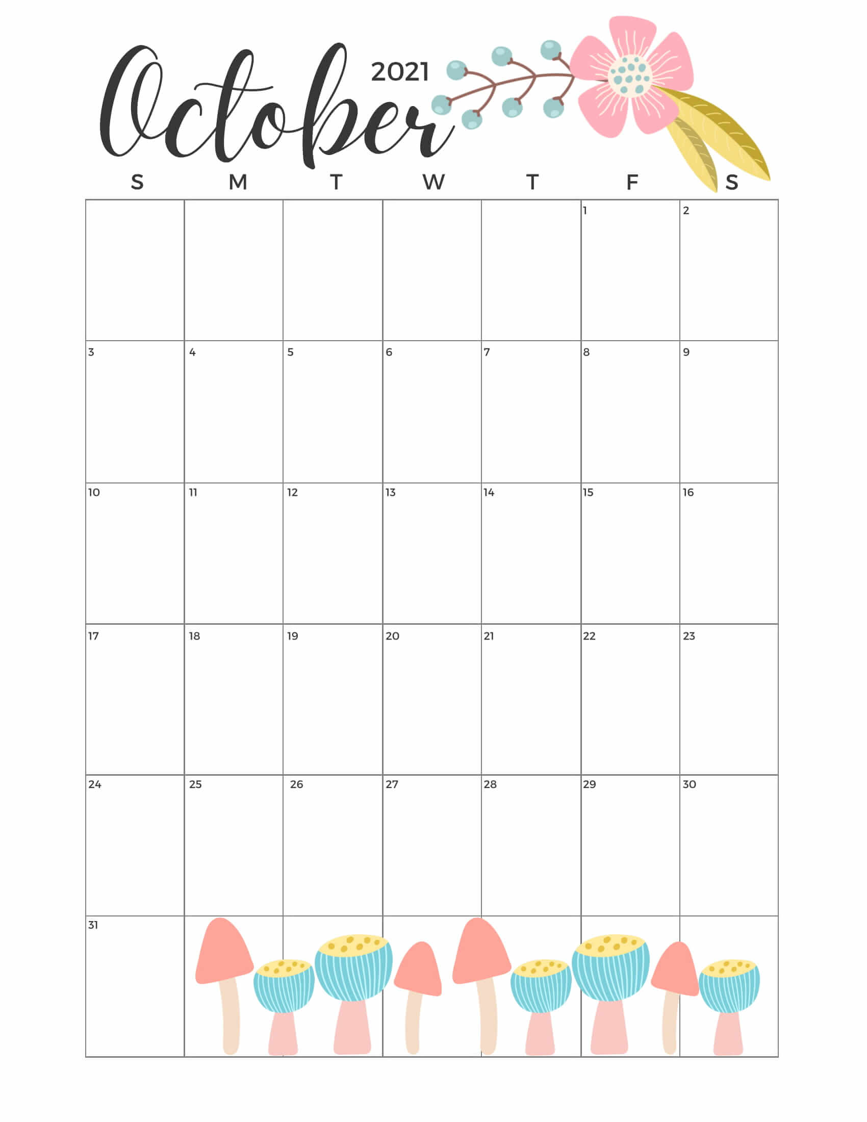 Cute October 2021 Calendar Template