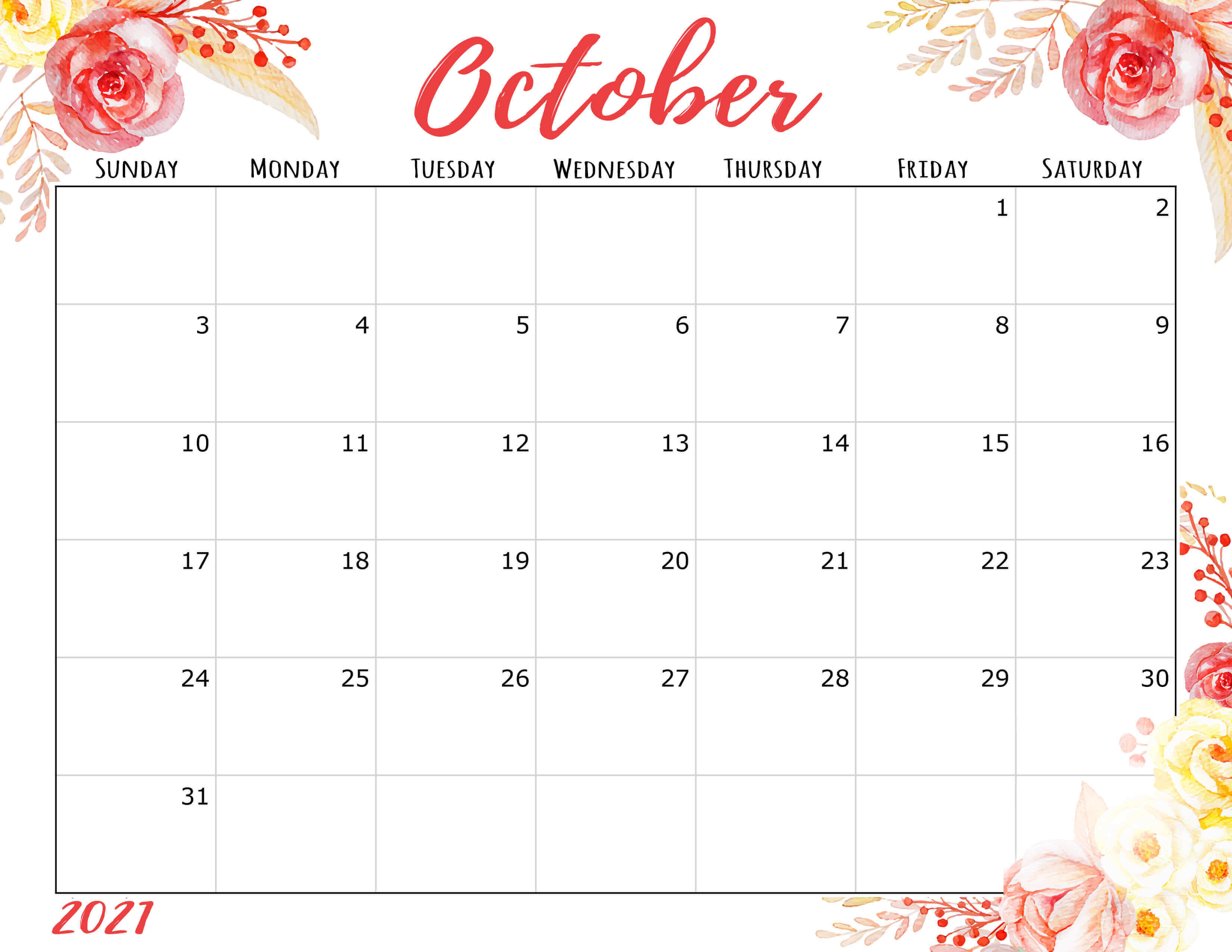 Cute October 2021 Desk Calendar