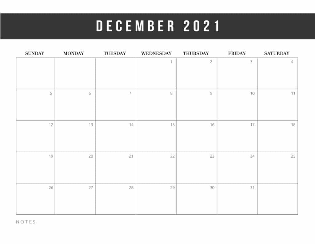 December 2021 Blank Calendar Printable