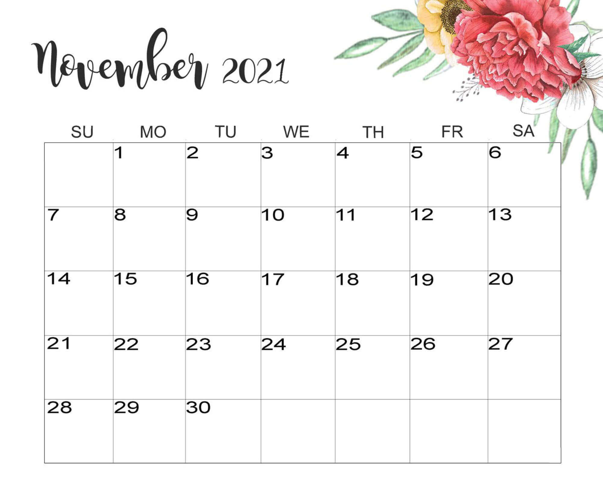 Floral November 2021 Desk Calendar