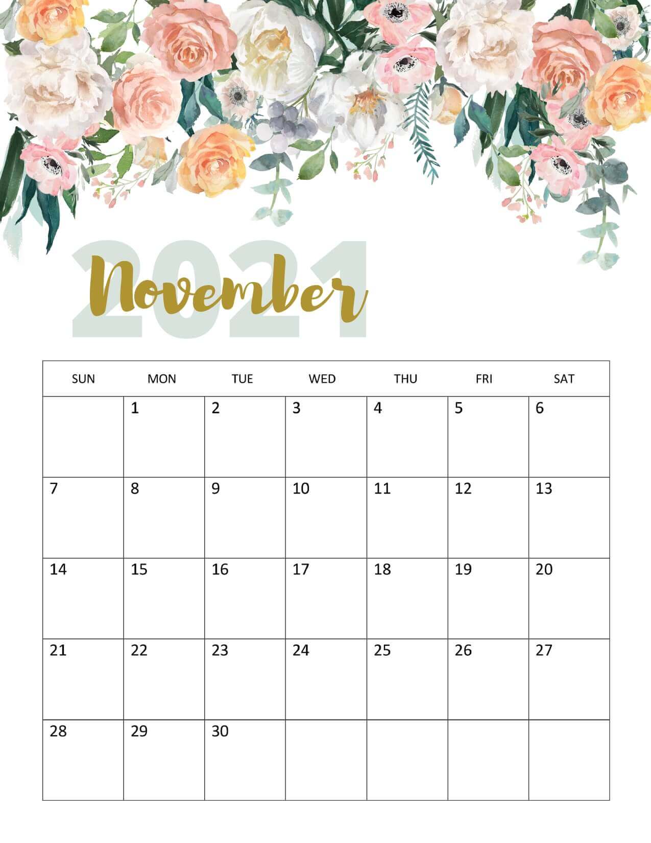 Floral November 2021 Desk Calendar