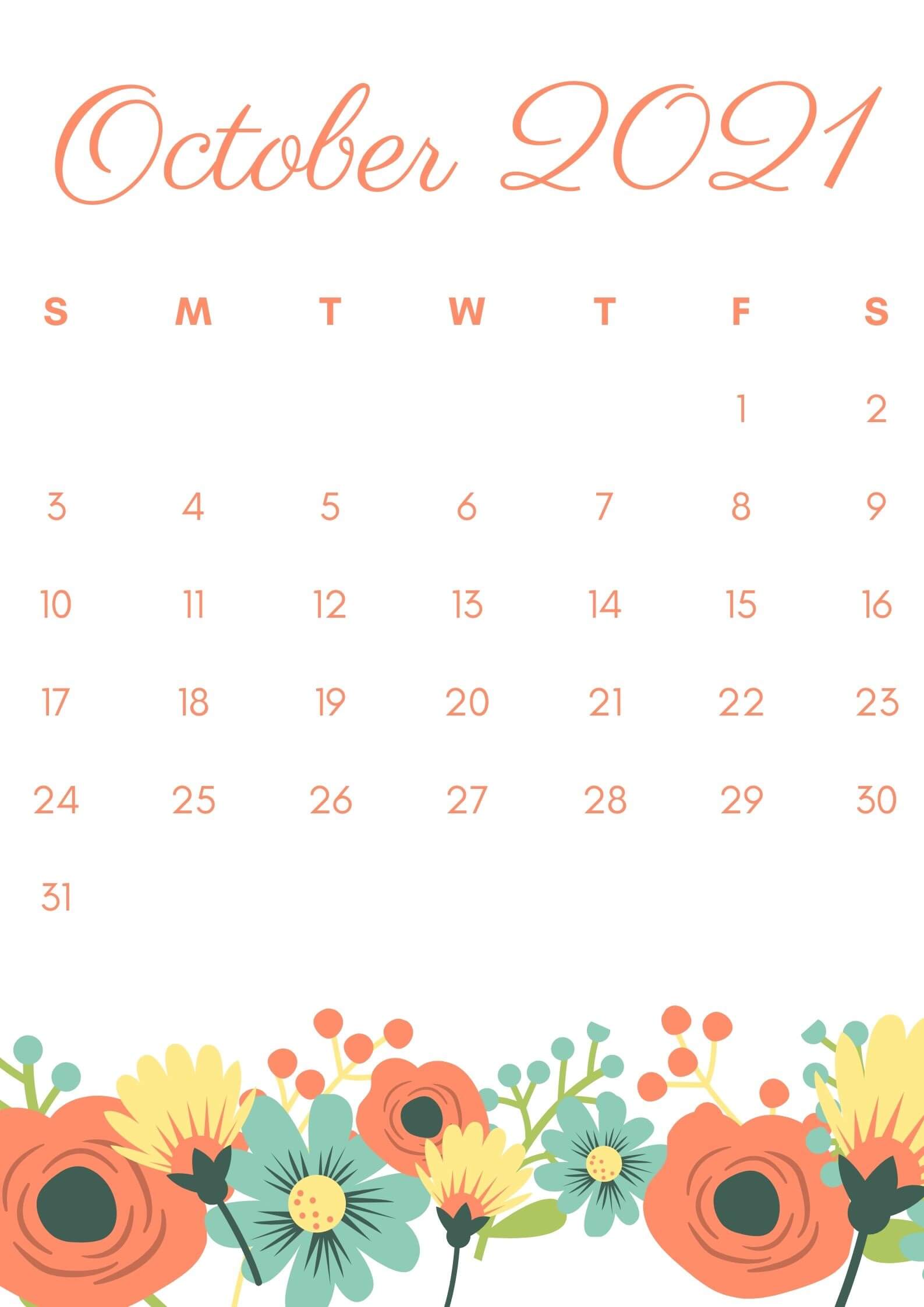 Floral October 2021 Calendar