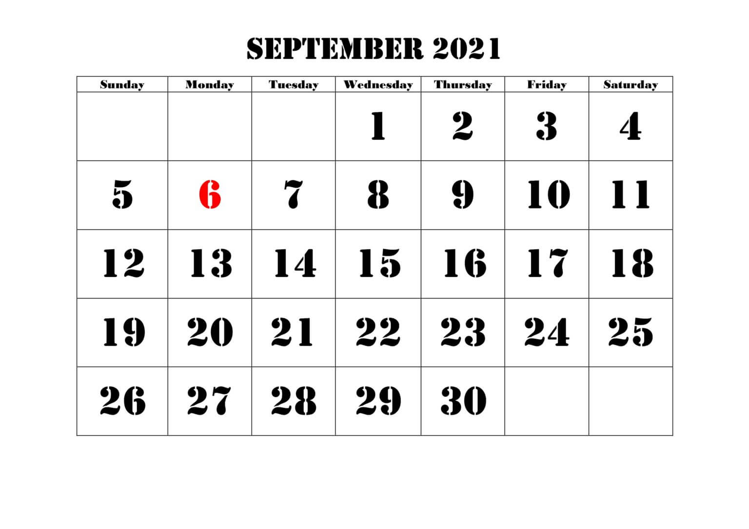 Free September 2021 Blank Calendar