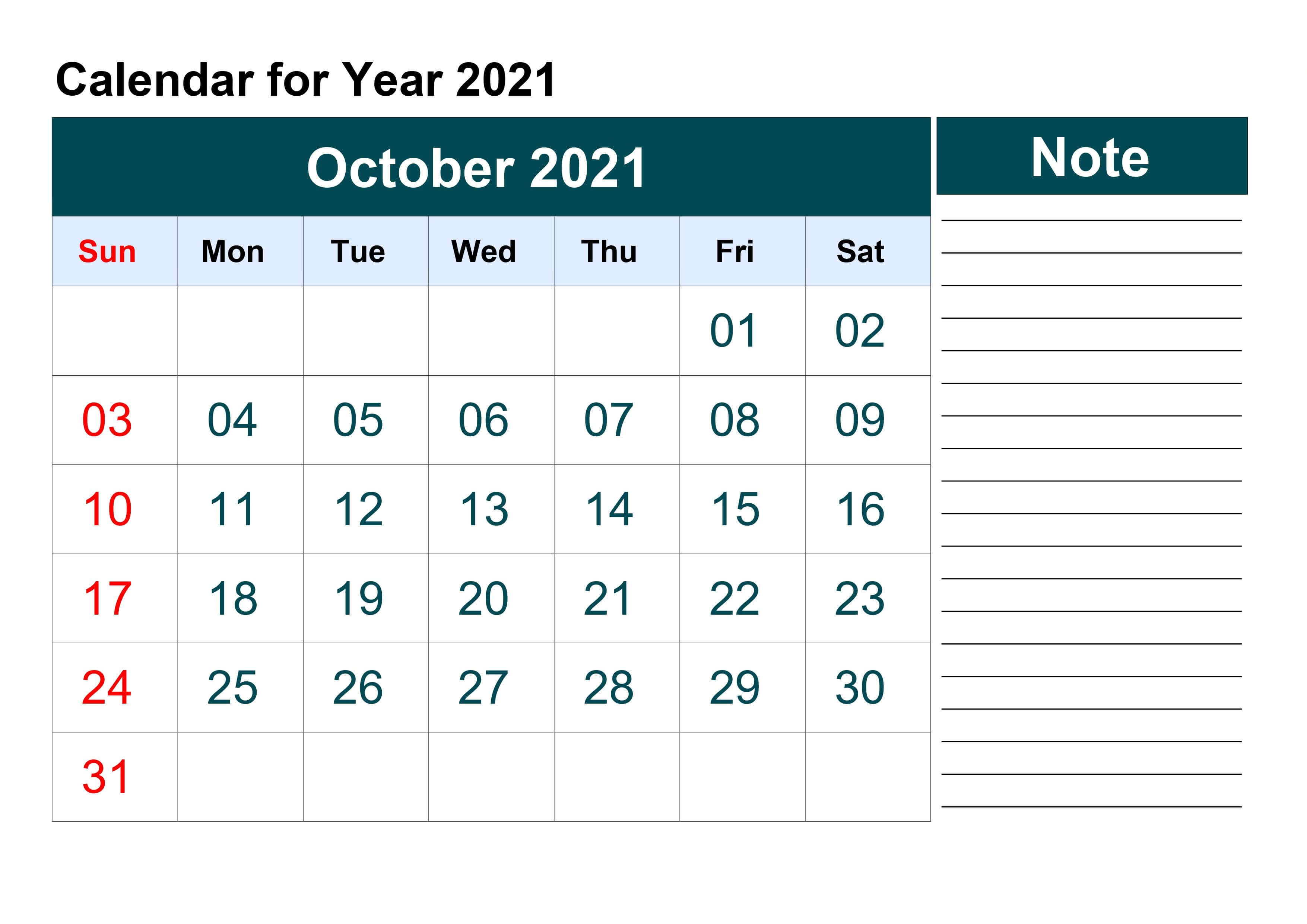 Monthly Blank Calendar 2021