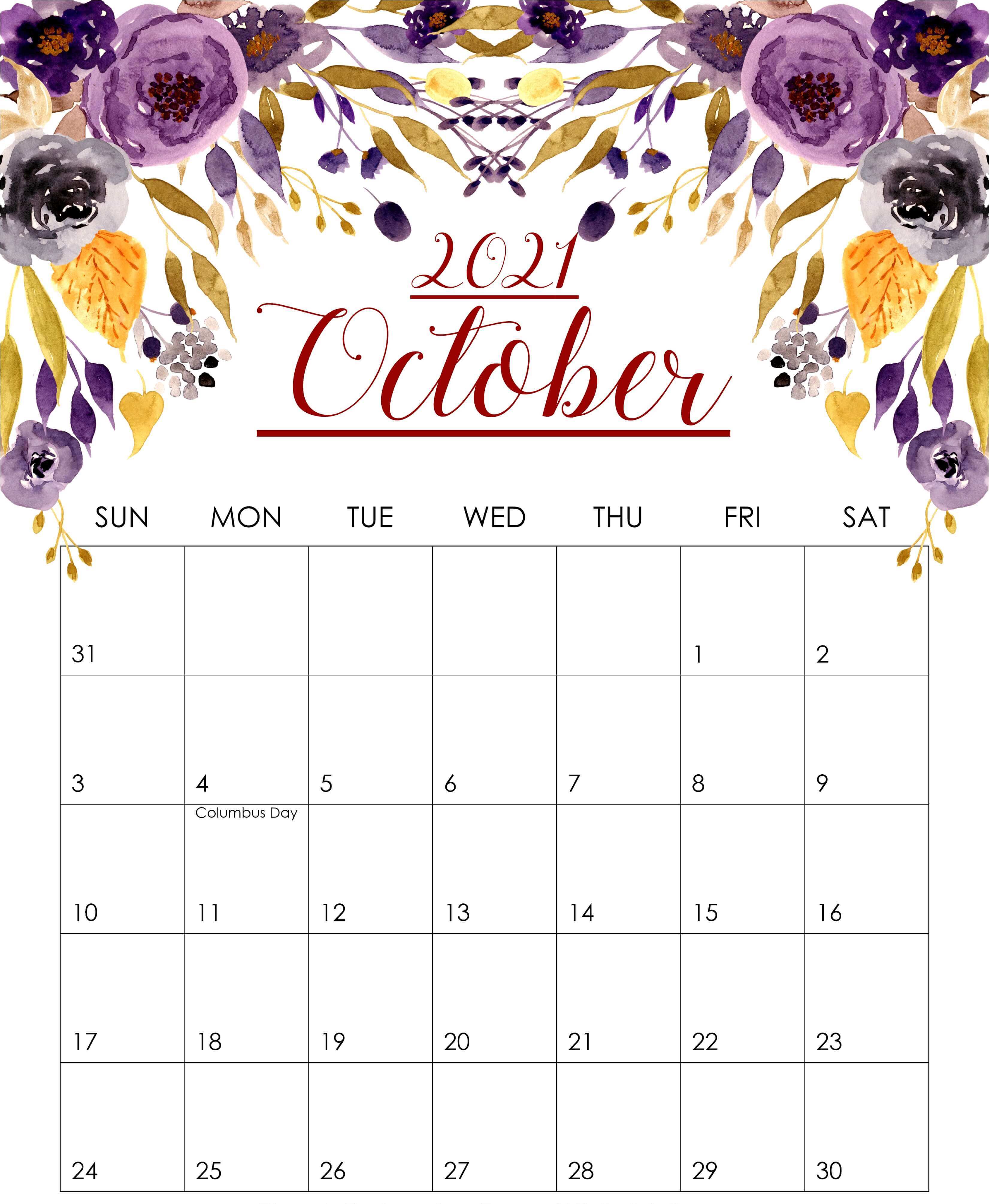Oct 2021 Floral Wall Calendar