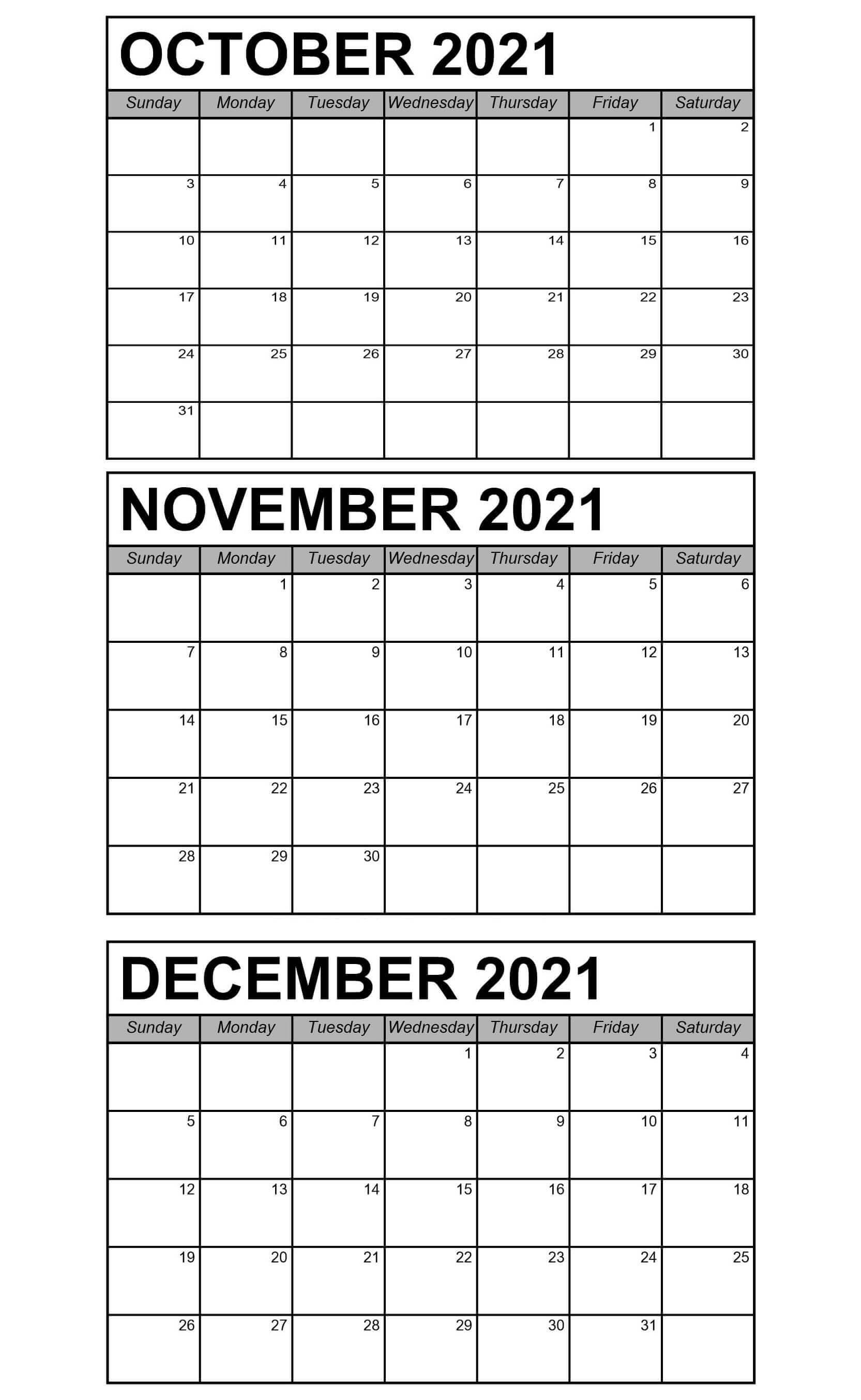 October To December 2021 Calendar