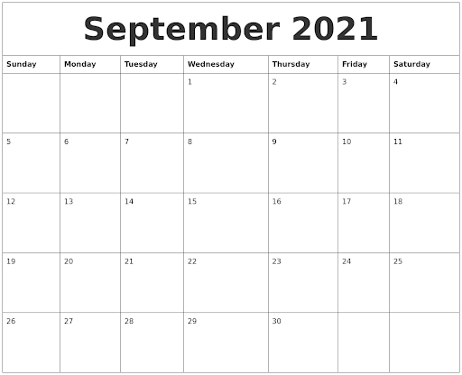 Print Sep 2021 Calendar Blank