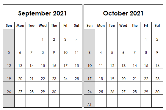 Printable Calendar September October 2021 Template