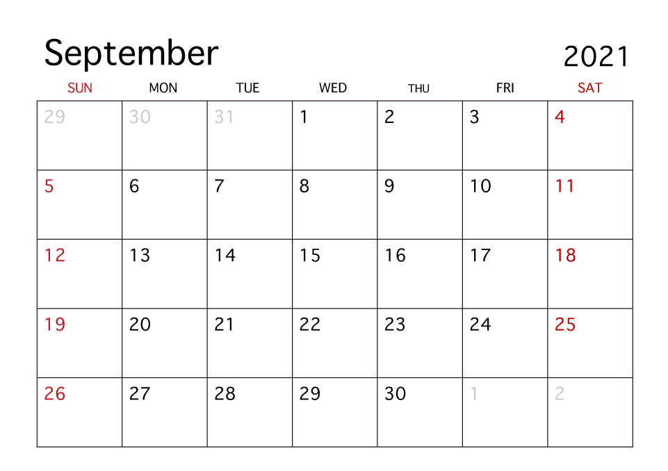 Sep 2021 Calendar Printable Template