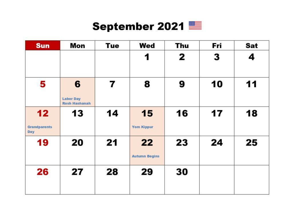 September 2021 USA Holildays Calendar