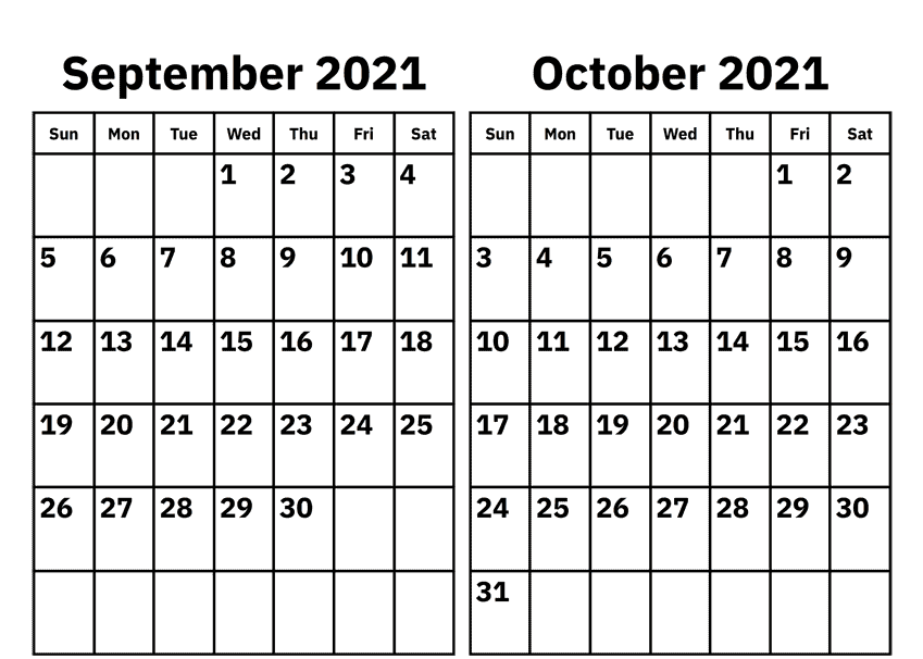 September October 2021 Calendar