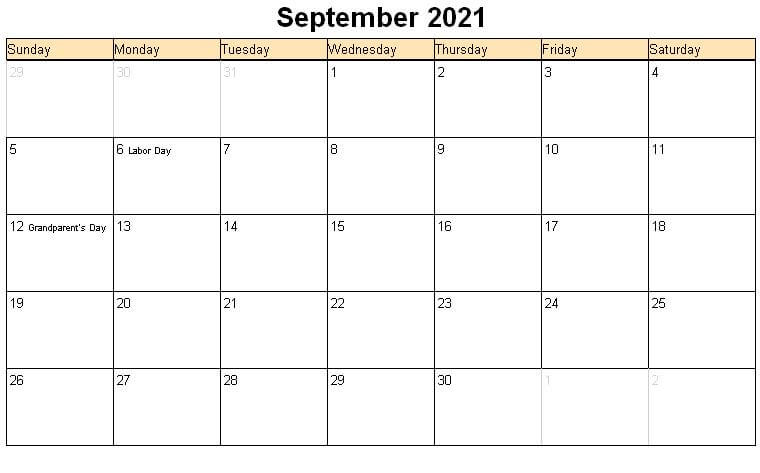 free printable blank calendar september 2021
