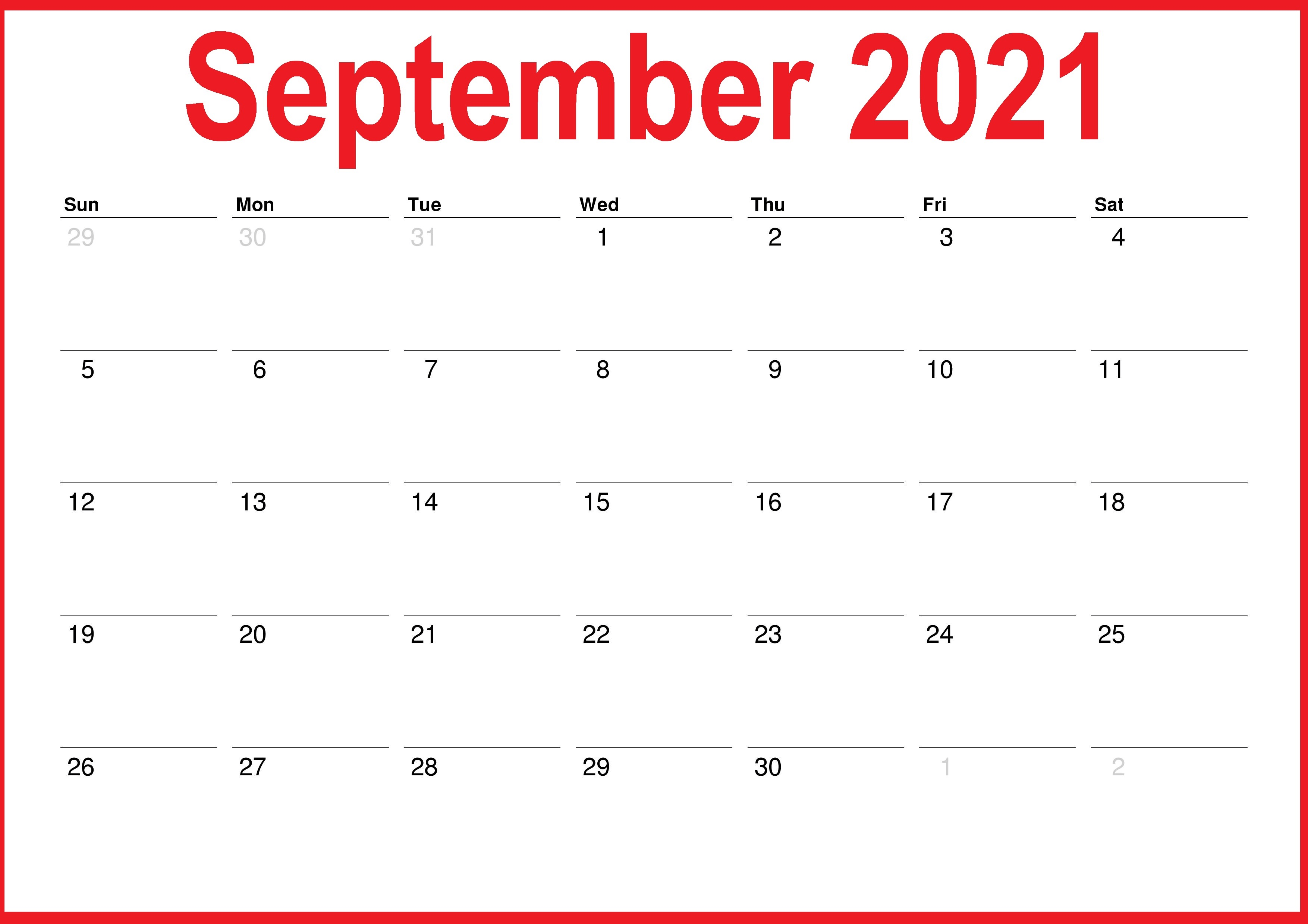 monthly september 2021 calendar blank