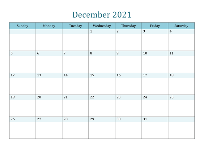 2021 December Printable Calendar Template