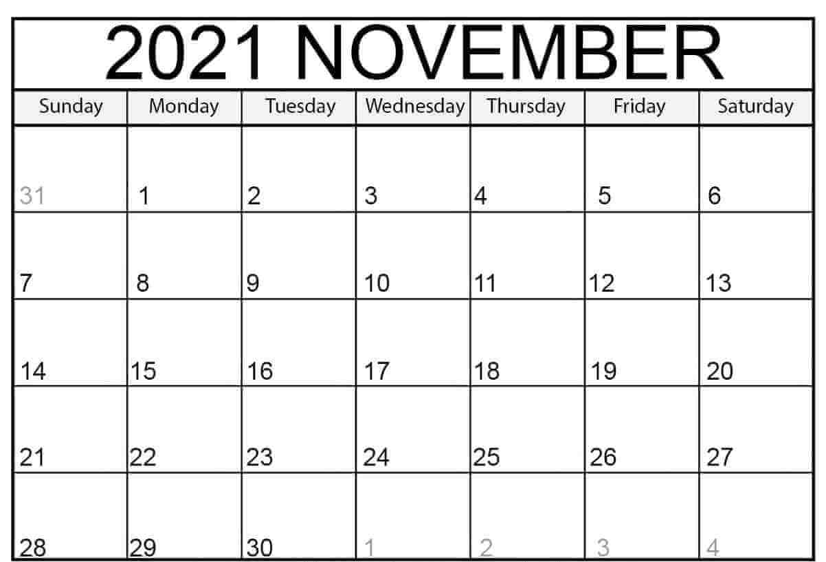 2021 November Blank Calendar Template