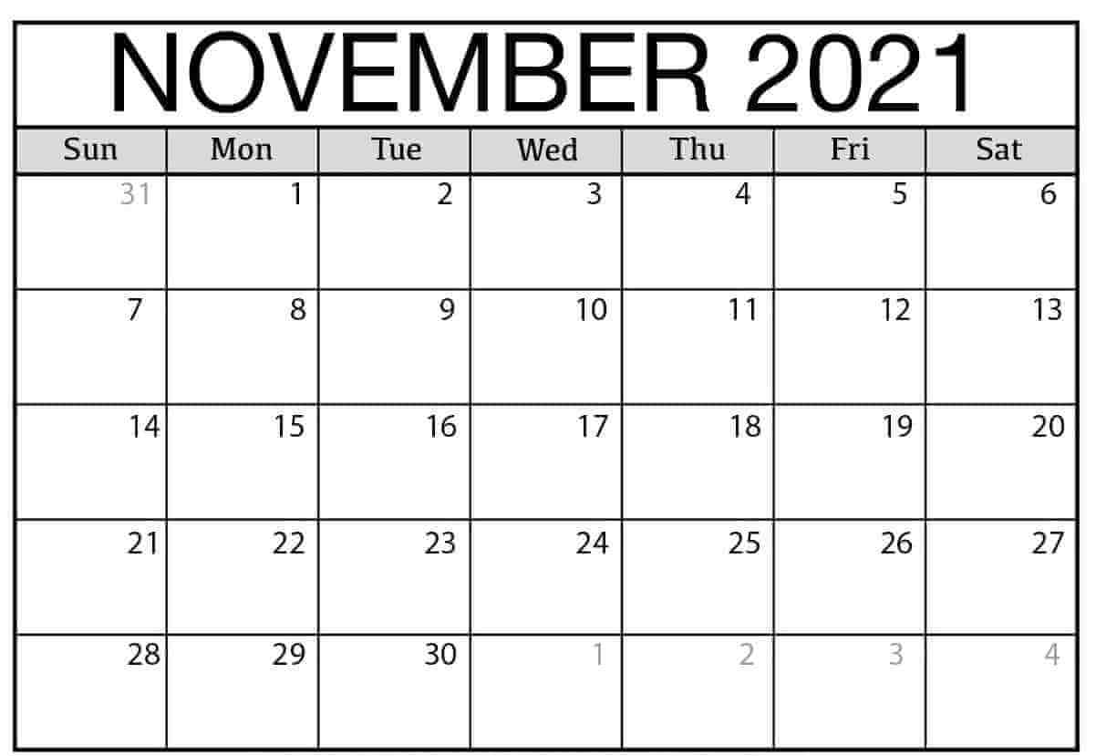 2021 November Calendar Printable