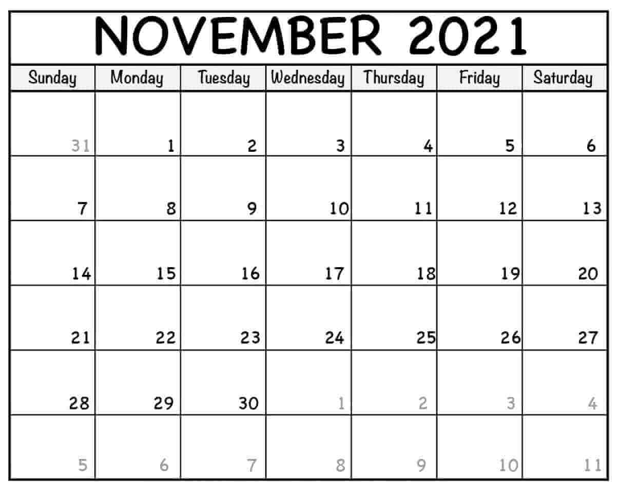 Blank Calendar Template November 2021