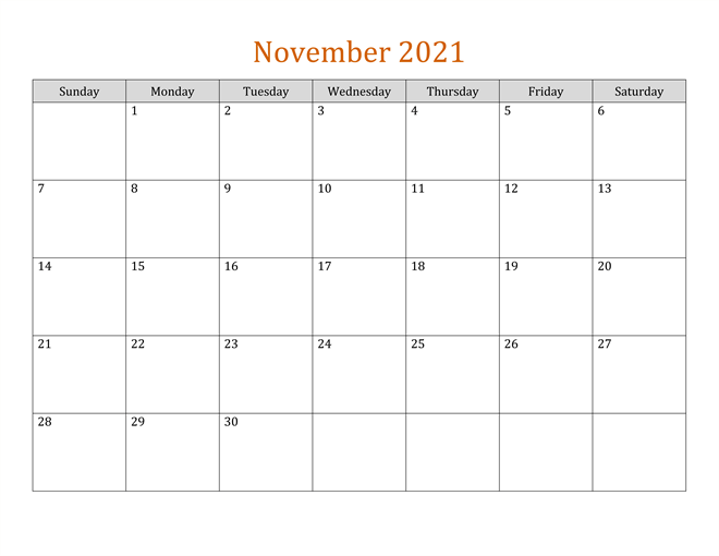 Blank November 2021 Calendar PDF
