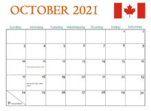 Canada October 2021 Holidays Calendar