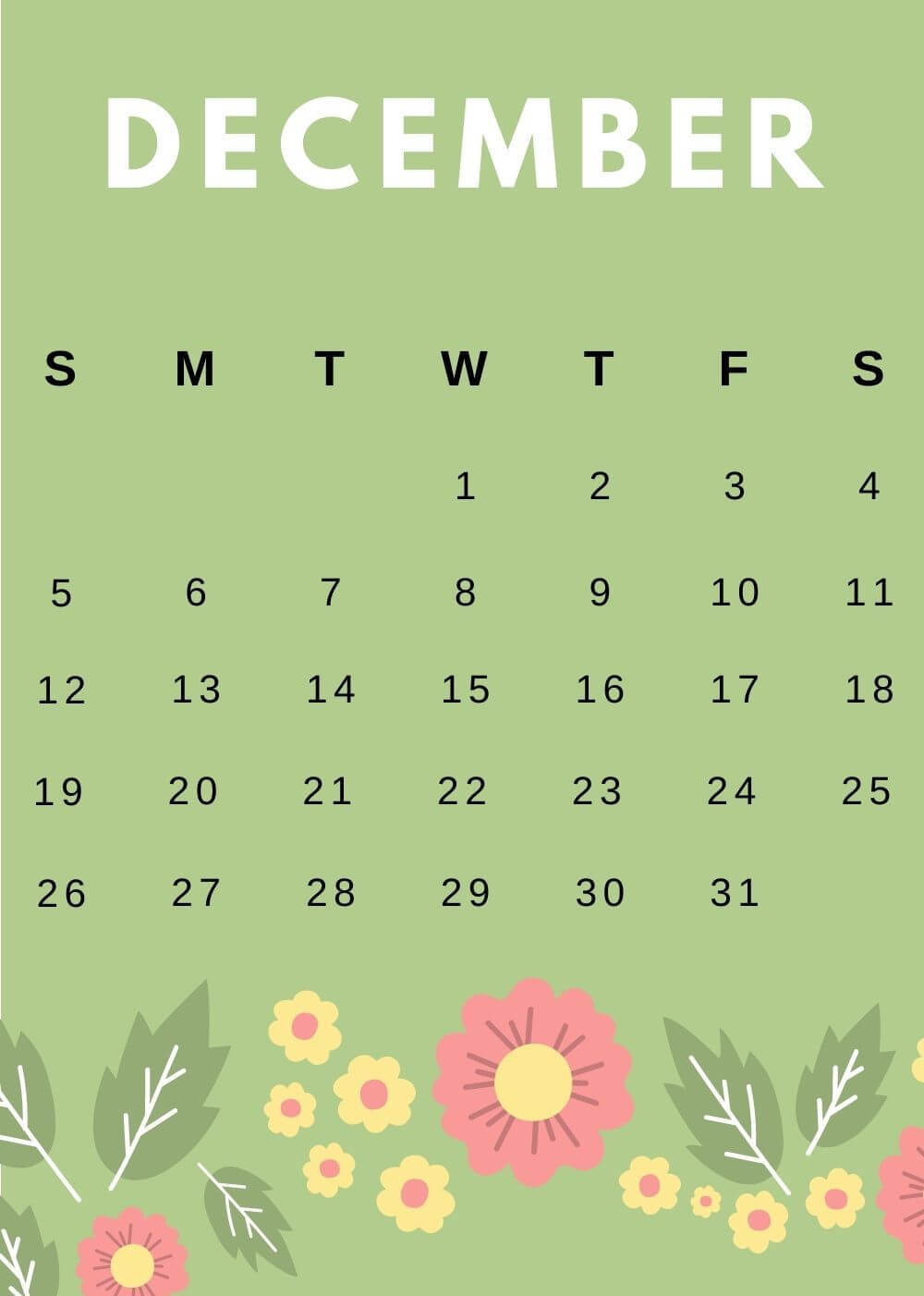December 2021 Calendar Floral