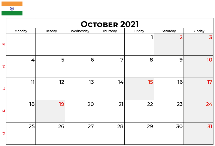Download free october 2021 calendar india