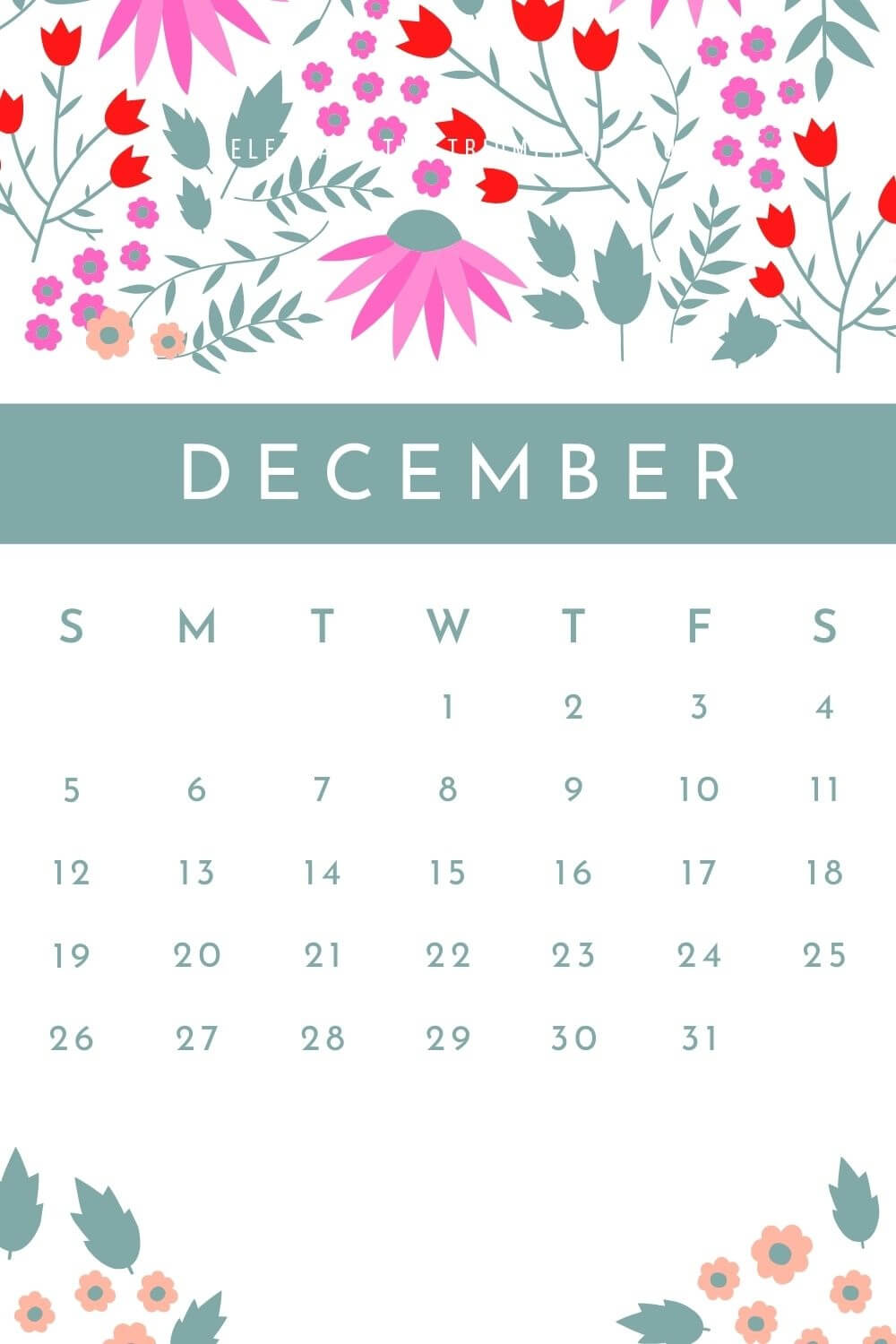 Floral December 2021 Calendar Wallpaper