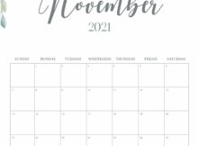 Floral November Calendar Printable 2021