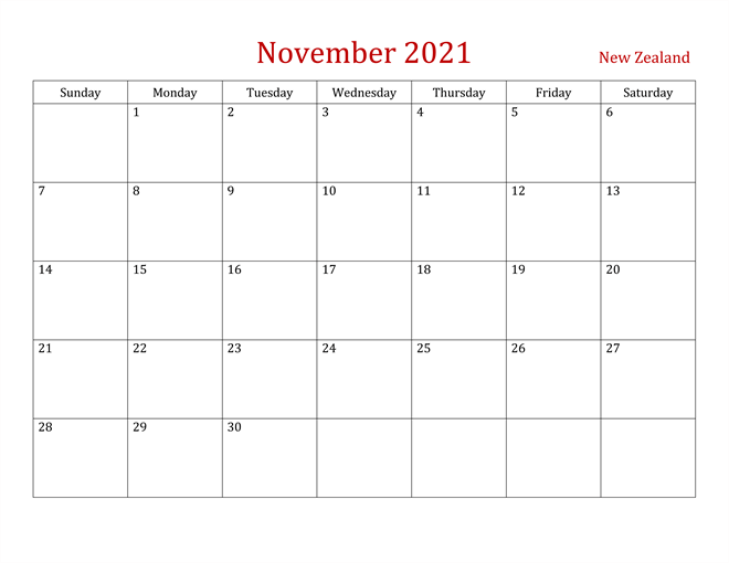 November 2021 Calendar with Holidays NZ