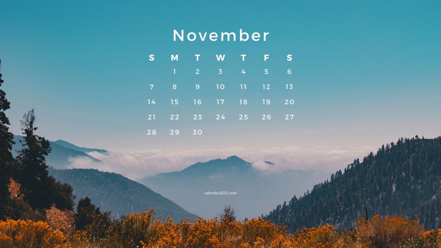 November 2021 Screensaver Background Calendar