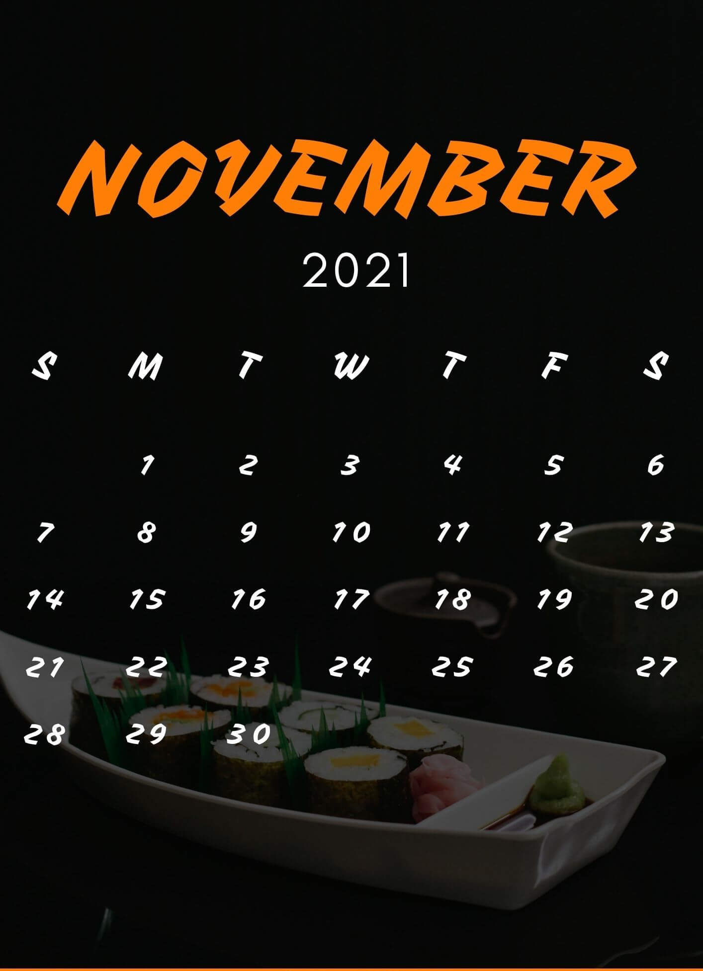 November 2021 iPhone Calendar Wallpaper