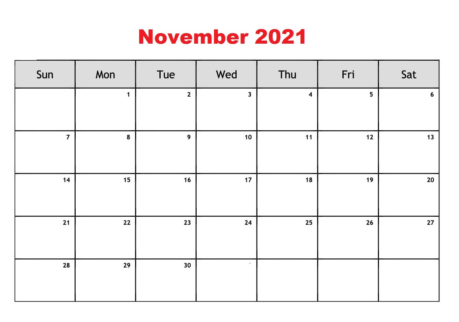 November Blank Calendar 2021