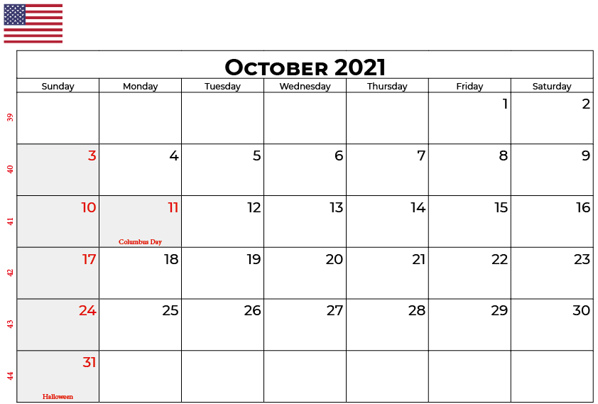 October 2021 USA Holidays Calendar