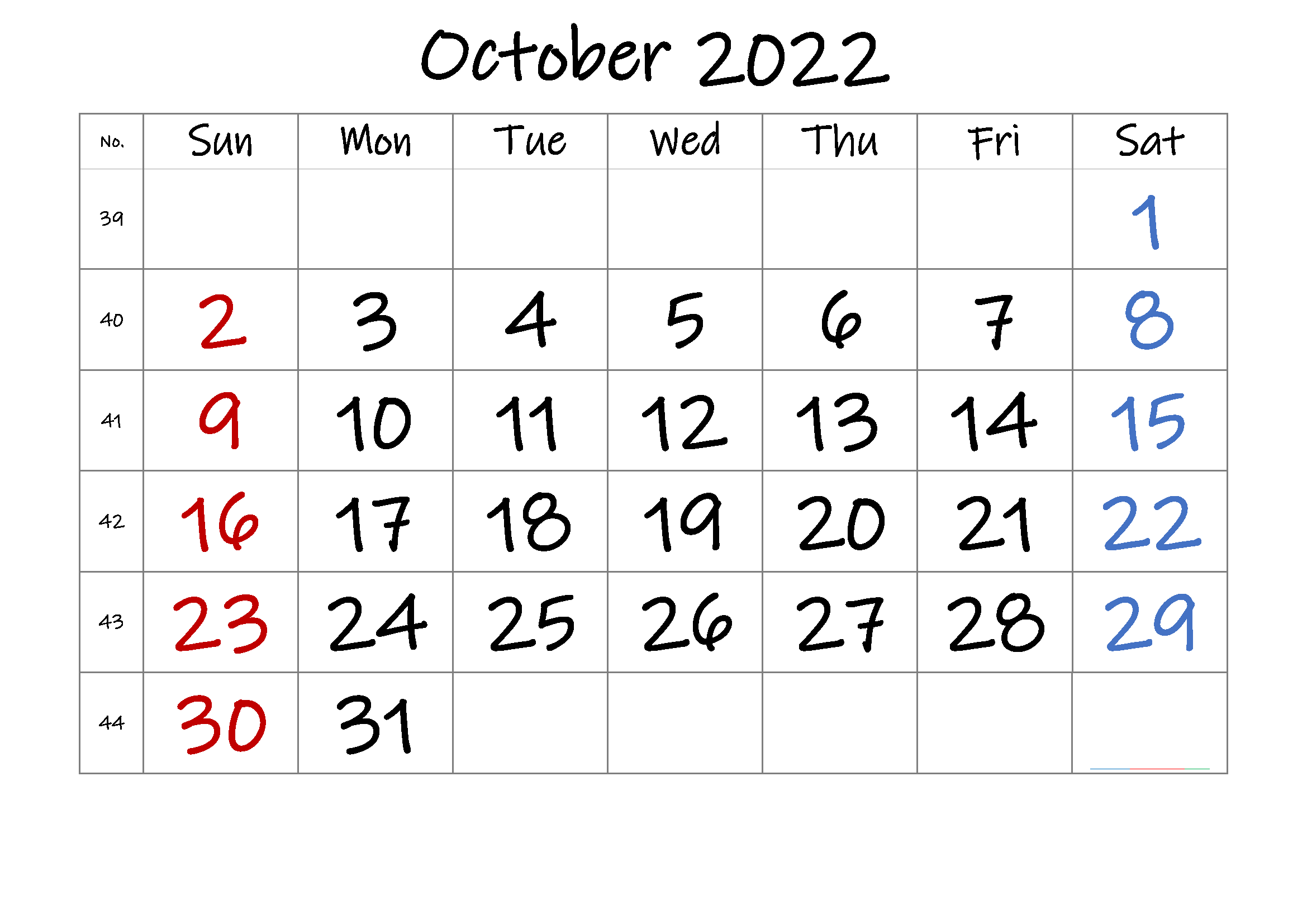 October 2022 Calendar PDF