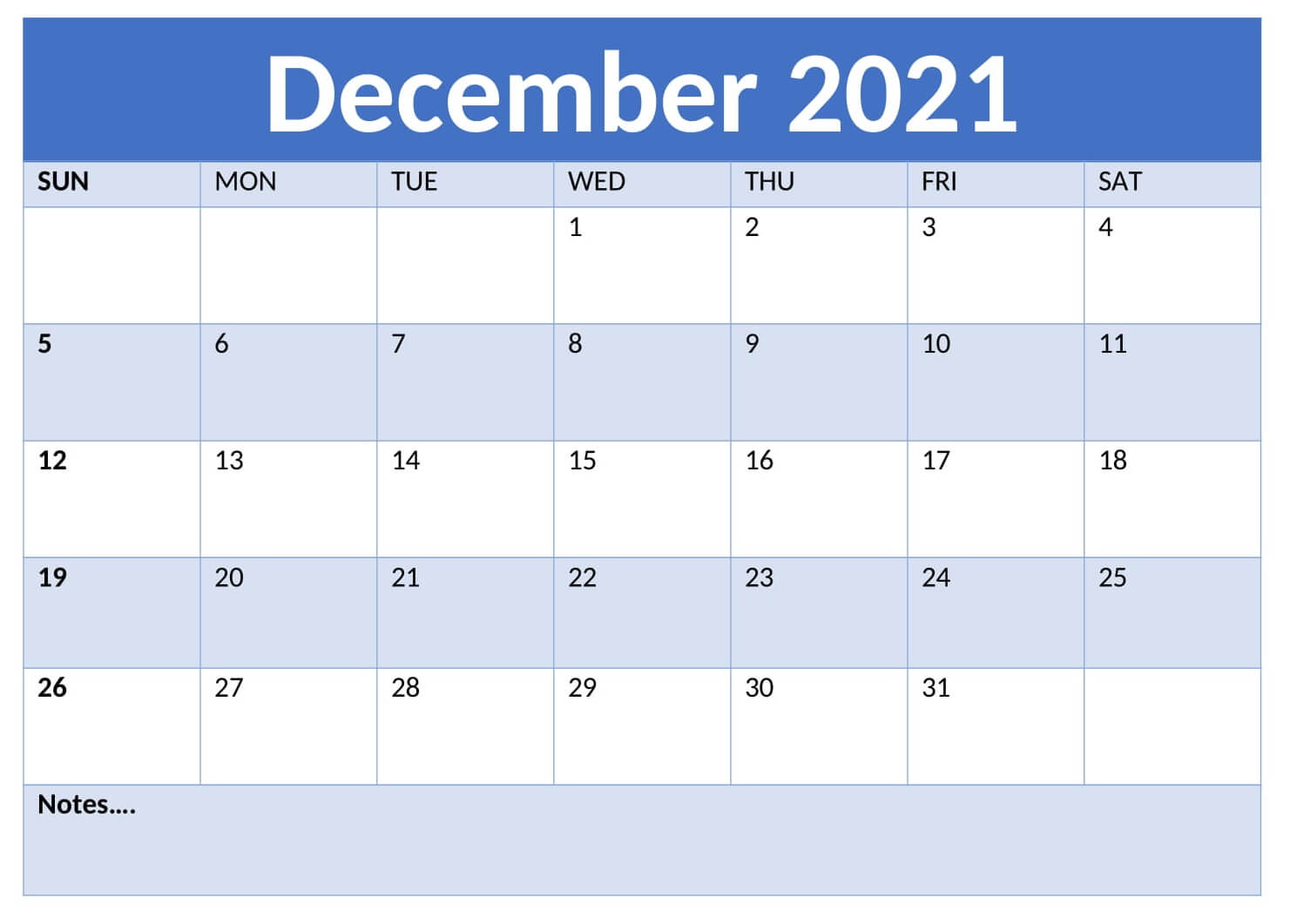 Print 2021 Dec Calendar Excel