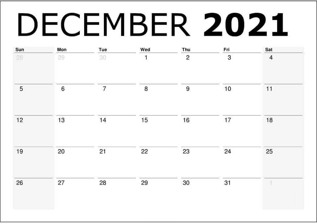 Printable Calendar For December 2021
