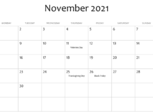 november 2021 printable Calendar with holidays
