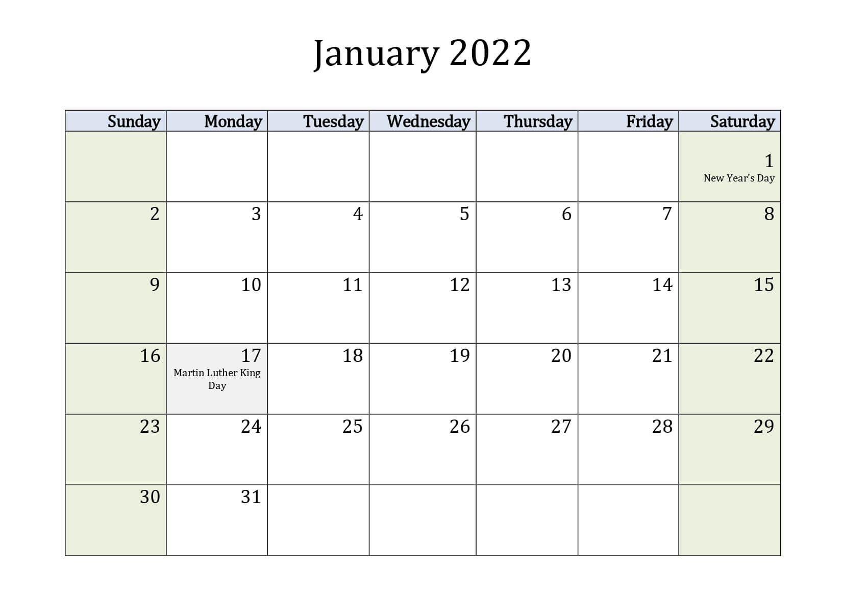 2021 january calendar template