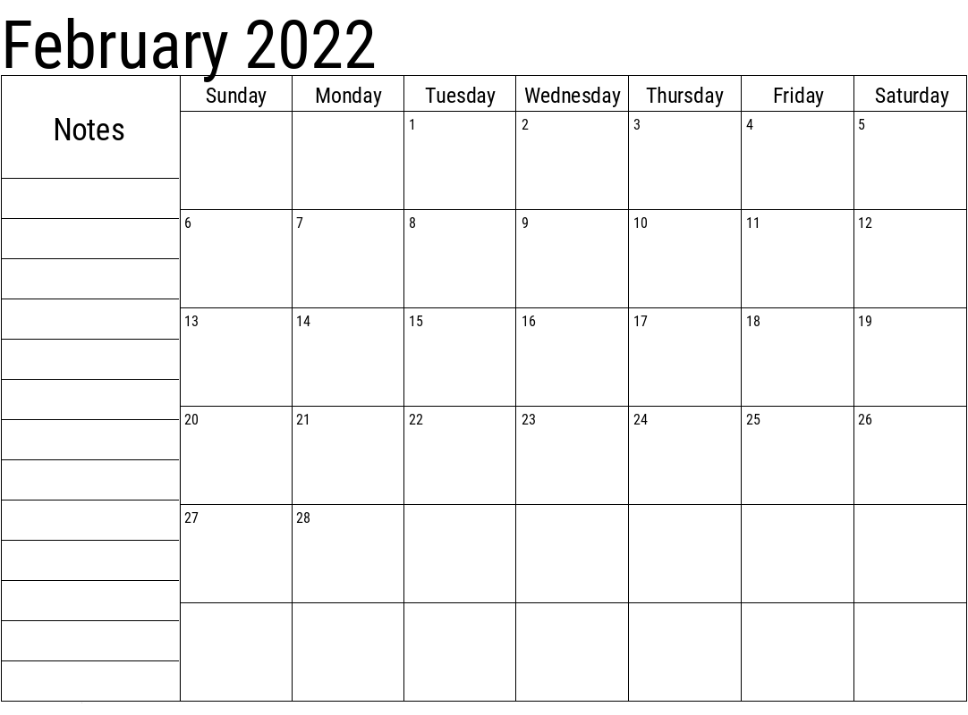 2022 February Calendar Template