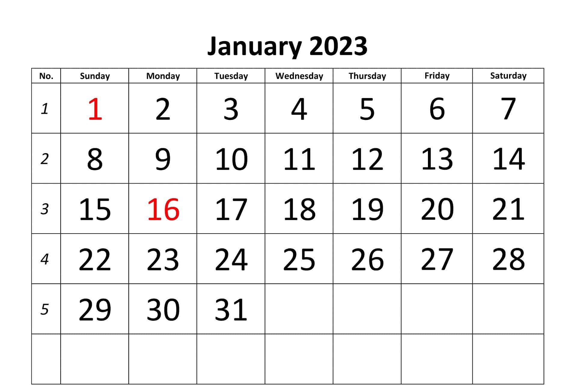 Blank Calendar For January 2022