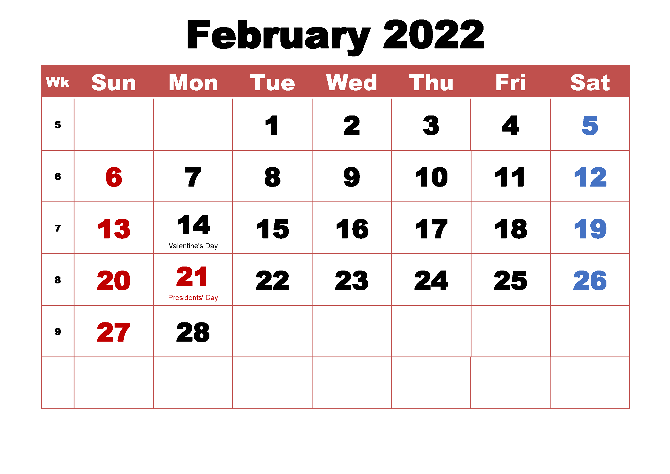 Cute February 2022 Calendar