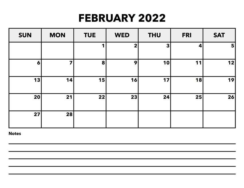 Editable February 2022 Calendar