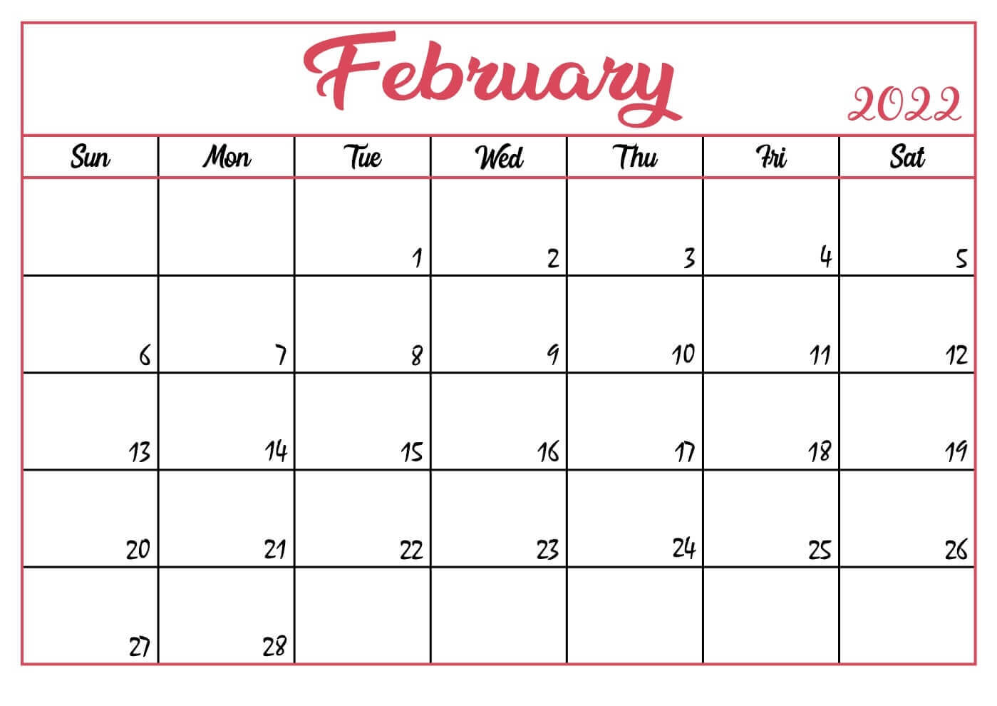February 2022 Calendar Cute