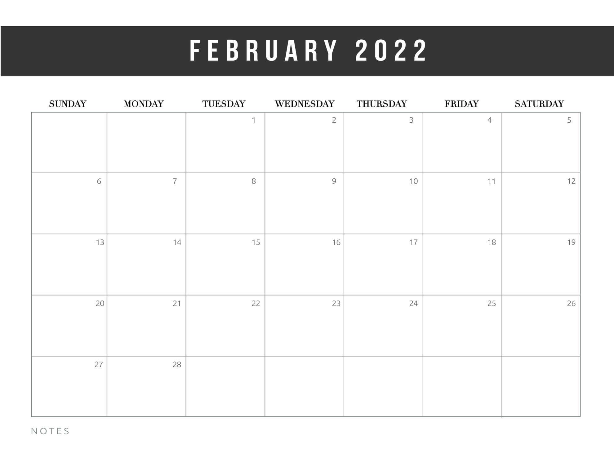 February 2022 Calendar Excel