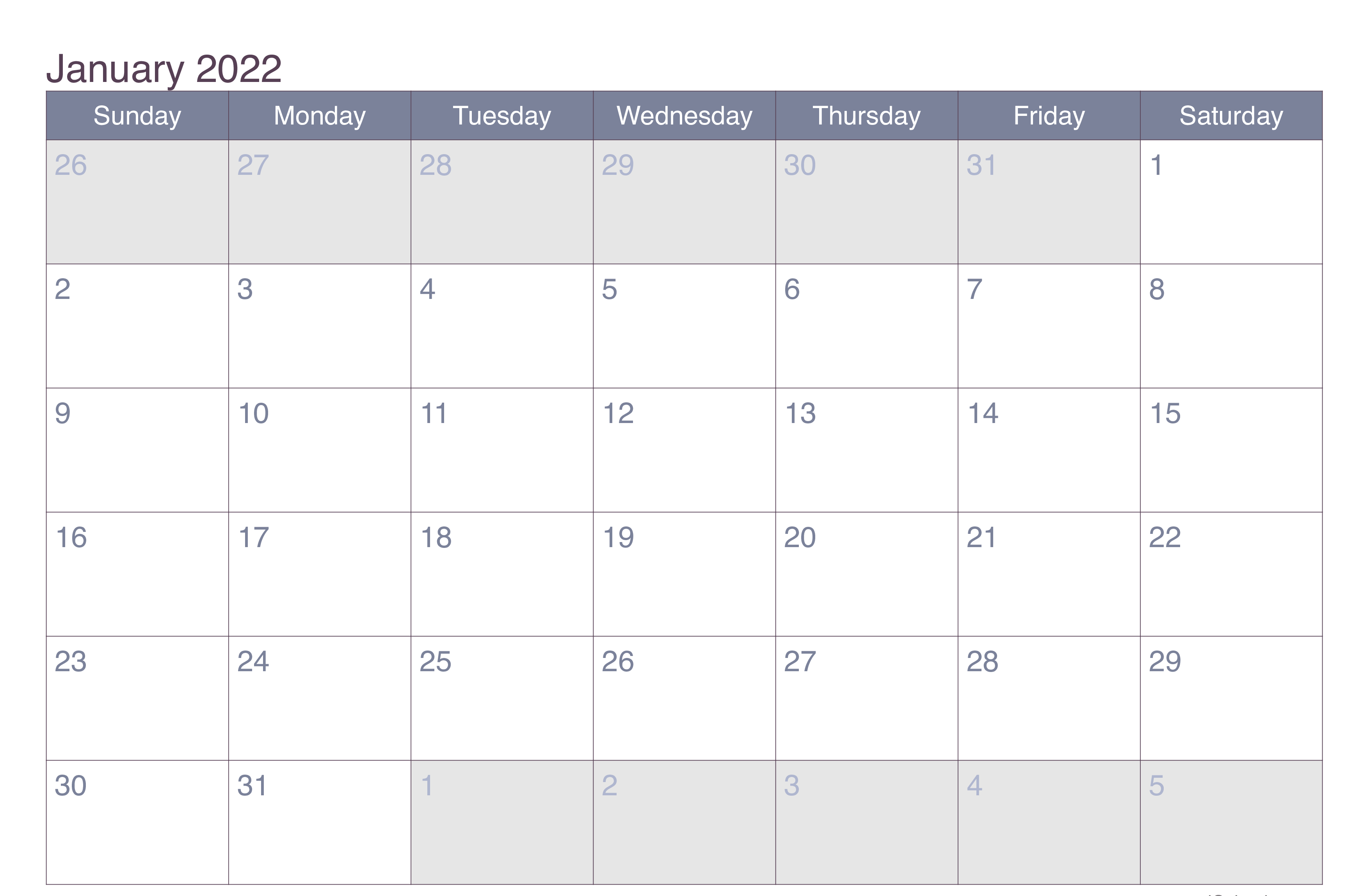 January 2021 Calendar Excel
