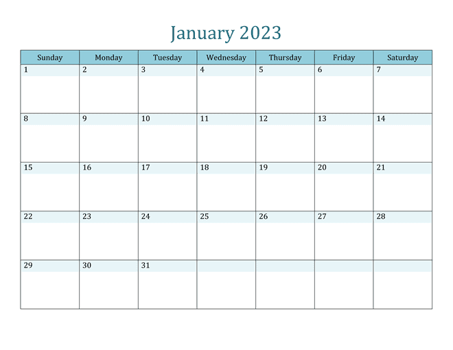 January 2023 Blank Calendar PDF